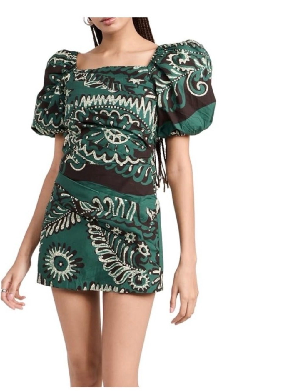 Sea NY bohemian-pattern intricate swirls and floral motifs puff sleeve size 6